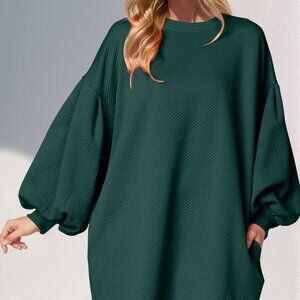 Double Take Drop Shoulder Lantern Sleeve Texture Mini Dress with Pockets